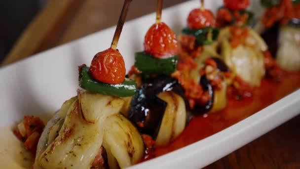 Food Art Gastronomisch Diner Slow Motion Beeldmateriaal Close — Stockvideo