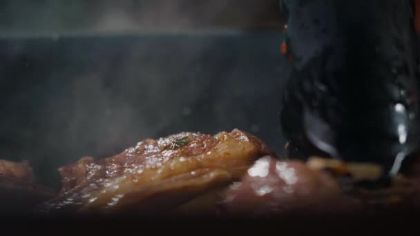 Τηγανητό Αρνίσιο Κρέας Ορεκτικό Κρέας Αργή Κίνηση — Αρχείο Βίντεο