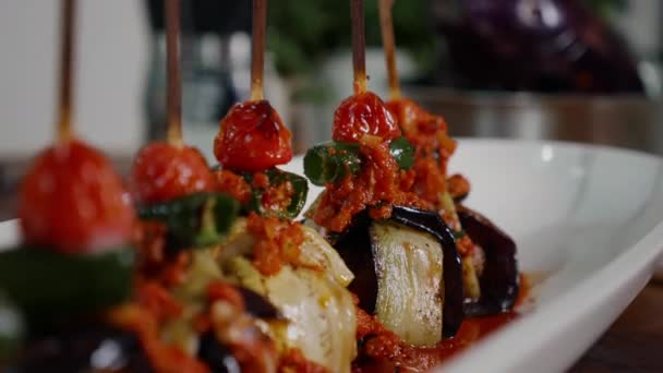 Food Art Gastronomisch Diner Slow Motion Beeldmateriaal Close — Stockvideo