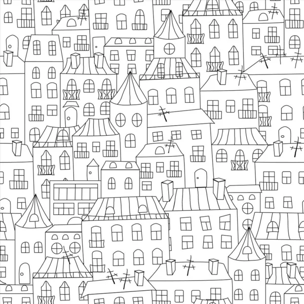 Seamless Pattern Houses Town Houses Streets Roofs Building Vector Illustration — Wektor stockowy