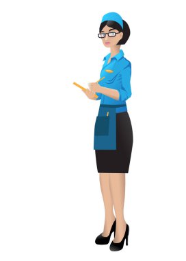 The waitress takes the order. Waitress at work. Vector illustration.