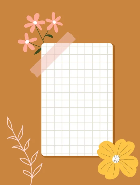 Sheet Checkered Paper Taped Wall Note Paper Colorful Flowers Flower — Stock Vector