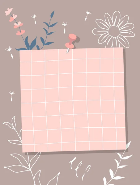 Лист Клетчатой Бумаги Розового Цвета Прикреплённый Стене Записная Бумага Розовые — стоковый вектор