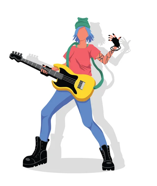 Girl Plays Electric Guitar Teenage Girl Blue Hair Tattoos Her — Fotografia de Stock