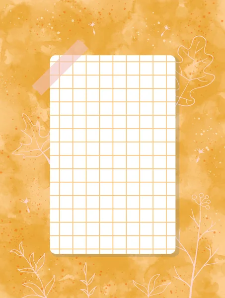 Sheet Checkered Paper Taped Wall Note Paper Yellow Watercolor Background — Stock Photo, Image