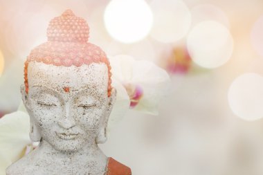 Buda heykeli ve orkide çiçek 