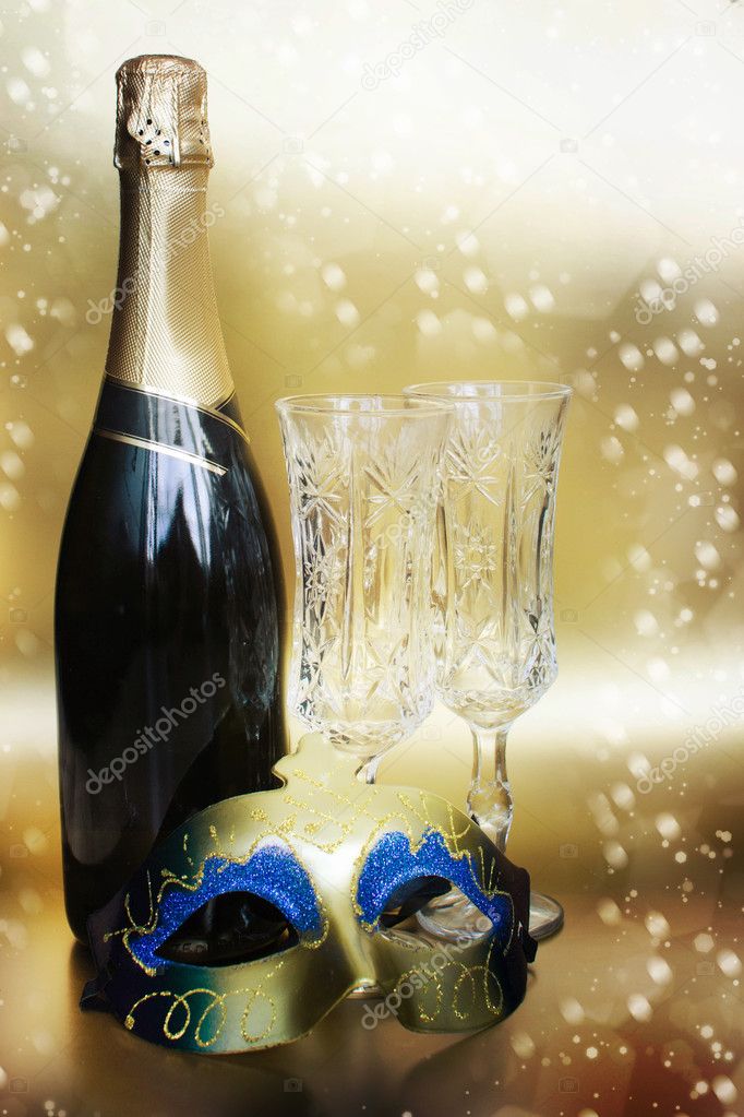 Champagne.New Year with mask