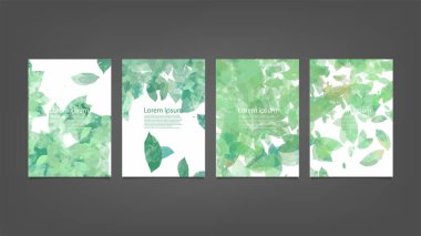 Poster, broşür veya el ilanı, suluboya posterler, el ilanları veya kartlar için yeşil vektör arkaplan seti. Sancak şablonu.