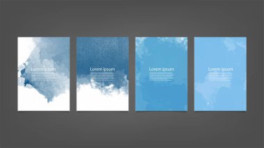 Poster, broşür veya el ilanı, suluboya posterler, el ilanları veya kartlar için mavi vektör arkaplan seti. Sancak şablonu.