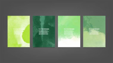 Poster, broşür veya el ilanı, suluboya posterler, el ilanları veya kartlar için yeşil vektör arkaplan seti. Sancak şablonu.