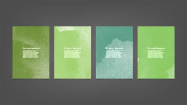 Poster, broşür veya el ilanı, suluboya posterler, el ilanları veya kartlar için yeşil vektör arkaplan seti. Sancak şablonu.