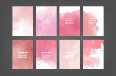 Poster, broşür ya da el ilanı, suluboya posterler, el ilanları ya da kartlar için pembe vektör arkaplan seti. Sancak şablonu.