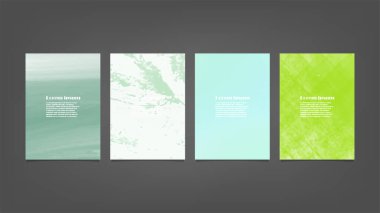 Poster, broşür veya el ilanı, suluboya posterler, el ilanları veya kartlar için yeşil vektör arkaplan seti. Sancak şablonu.