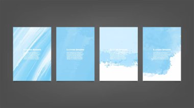 Poster, broşür veya el ilanı, suluboya posterler, el ilanları veya kartlar için mavi vektör arkaplan seti. Sancak şablonu.