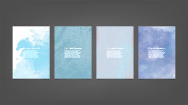 Poster, broşür veya el ilanı, suluboya posterler, el ilanları veya kartlar için mavi vektör arkaplan seti. Sancak şablonu.