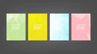 Poster, broşür veya el ilanı, suluboya posterler, el ilanları veya kartlar için renkli vektör arkaplan seti. Sancak şablonu.