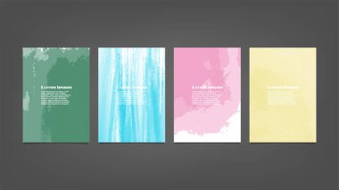 Poster, broşür veya el ilanı, suluboya posterler, el ilanları veya kartlar için renkli vektör arkaplan seti. Sancak şablonu.