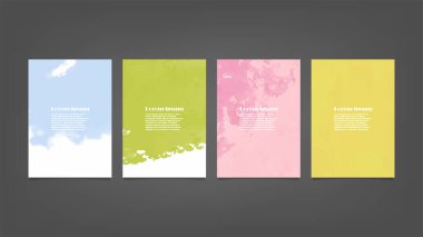 Poster, broşür veya el ilanı, suluboya posterler, el ilanları veya kartlar için renkli vektör arkaplan seti. Sancak şablonu.