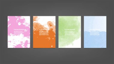 Poster, broşür veya el ilanı, suluboya posterler, el ilanları veya kartlar için renkli vektör arkaplan seti. Sancak şablonu.