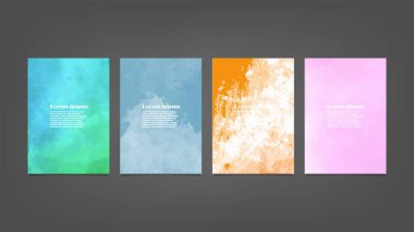 Poster, broşür veya el ilanı, suluboya posterler, el ilanları veya kartlar için renkli vektör arkaplan seti. Sancak şablonu.