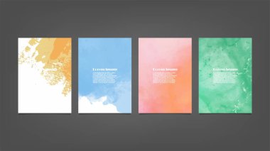 Poster, broşür veya el ilanı, suluboya posterler, el ilanları veya kartlar için renkli vektör arkaplan seti. Sancak şablonu.