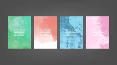 Poster, broşür veya el ilanı, suluboya posterler, el ilanları veya kartlar için renkli vektör arkaplan seti. Sancak şablonu.