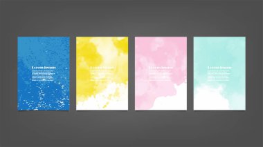 Poster, broşür veya el ilanı, suluboya posterler, el ilanları veya kartlar için renkli vektör arkaplan seti. Sancak şablonu.