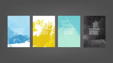 Poster, broşür veya el ilanı, suluboya posterler, el ilanları veya kartlar için renkli vektör arkaplan seti. Sancak şablonu.