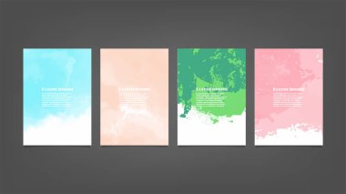 Poster, broşür veya el ilanı, suluboya posterler, el ilanları veya kartlar için renkli vektör arkaplan seti. Sancak şablonu.