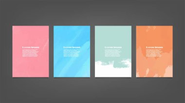 Poster, broşür veya el ilanı, suluboya posterler, el ilanları veya kartlar için renkli vektör arkaplan seti. Sancak şablonu.