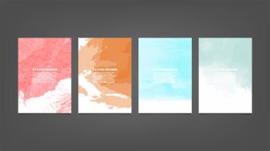 Poster, broşür veya el ilanı, suluboya posterler, el ilanları veya kartlar için renkli vektör arkaplan seti. Sancak şablonu.