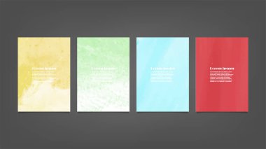 Poster, broşür veya el ilanı, suluboya posterler, el ilanları veya kartlar için renkli vektör arkaplan seti. Sancak şablonu.