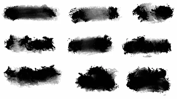 Big Set Black Grunge Stroke Brush Banner Label Your Design — Stock Vector