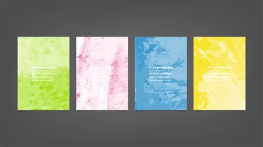 Poster, broşür veya el ilanı, suluboya posterler, el ilanları veya kartlar için renkli vektör arkaplan seti. Sancak şablonu.