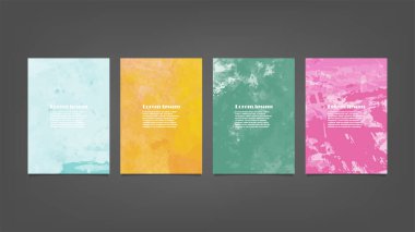 Poster, broşür veya el ilanı, suluboya posterler, el ilanları veya kartlar için renkli vektör arkaplan seti. Sancak şablonu.