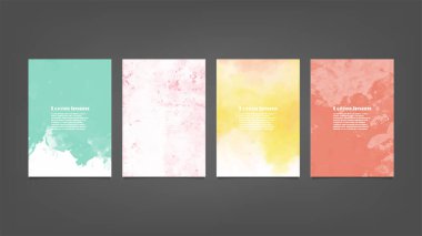 Poster, broşür veya el ilanı, suluboya posterler, el ilanları veya kartlar için renkli vektör arkaplan seti. Sancak şablonu.