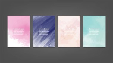 Poster, broşür veya el ilanı, suluboya posterler, el ilanları veya kartlar için renkli vektör arkaplan seti. Sancak şablonu.