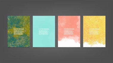 Poster, broşür veya el ilanı, suluboya posterler, el ilanları veya kartlar için renkli vektör arkaplan seti. Sancak şablonu.