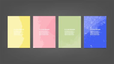 Poster, broşür veya el ilanı, suluboya posterler, el ilanları veya kartlar için renkli vektör arkaplan seti. Sancak şablonu.