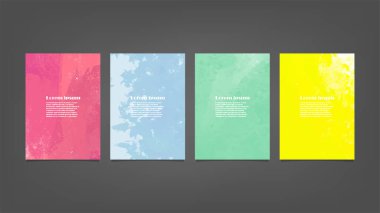 Poster, broşür veya el ilanı, suluboya posterler, el ilanları veya kartlar için renkli vektör arkaplan seti. Sancak şablonu.