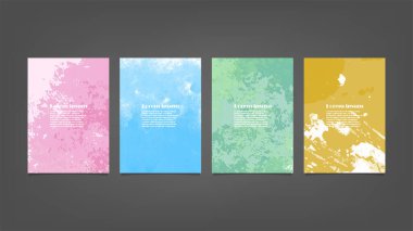 Poster, broşür veya el ilanı, suluboya posterler, el ilanları veya kartlar için renkli vektör arkaplan seti. Sancak şablonu.