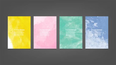 Poster, broşür veya el ilanı, suluboya posterler, el ilanları veya kartlar için renkli vektör arkaplan seti. Sancak şablonu.