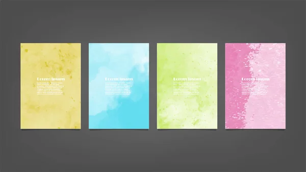 Poster, broşür veya el ilanı, suluboya posterler, el ilanları veya kartlar için renkli vektör arkaplan seti. Sancak şablonu.