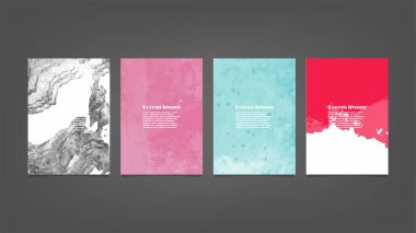 Poster, broşür veya el ilanı, suluboya posterler, el ilanları veya kartlar için renkli vektör arkaplan seti. Sancak şablonu.