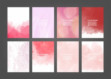Poster, broşür ya da el ilanı, suluboya posterler, el ilanları ya da kartlar için pembe vektör arkaplan seti. Sancak şablonu.