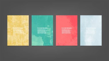 Poster, broşür veya el ilanı, suluboya posterler, el ilanları veya kartlar için renkli vektör arkaplan seti. Sancak şablonu.