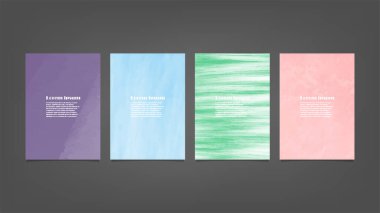 Poster, broşür veya el ilanı, suluboya posterler, el ilanları veya kartlar için renkli vektör arkaplan seti. Sancak şablonu.