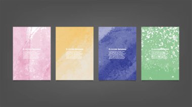 Poster, broşür veya el ilanı, suluboya posterler, el ilanları veya kartlar için renkli vektör arkaplan seti. Sancak şablonu.