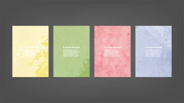Poster, broşür veya el ilanı, suluboya posterler, el ilanları veya kartlar için renkli vektör arkaplan seti. Sancak şablonu.