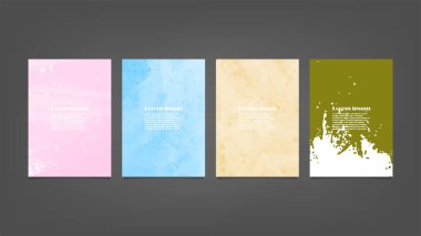 Poster, broşür veya el ilanı, suluboya posterler, el ilanları veya kartlar için renkli vektör arkaplan seti. Sancak şablonu.